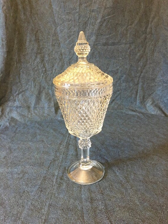 Vintage Indiana Glass Diamond Point Chalice with Lid Large