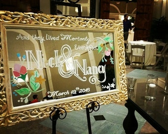 Custom hand painted Welcome Wedding Mirror - Make a grand statement with this welcome mirror sign