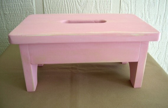 Small Wooden Stool Stepstool Bench Light Pink Nursery