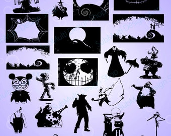 25 Nightmare / Nightmare Before Christmas printable / nightmare silhouette / High Quality / Eps /SVG/ vector / PNG/ character Names