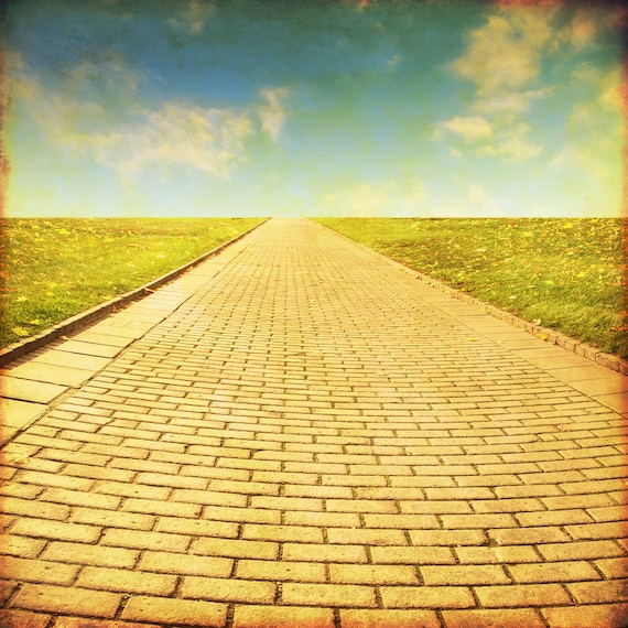 Yellow Brick Path Backdrop vintage scenic sky Printed