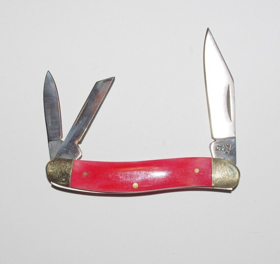 Vintage Frost Cutlery Pocket Knife Red Bone by StetsonKnives