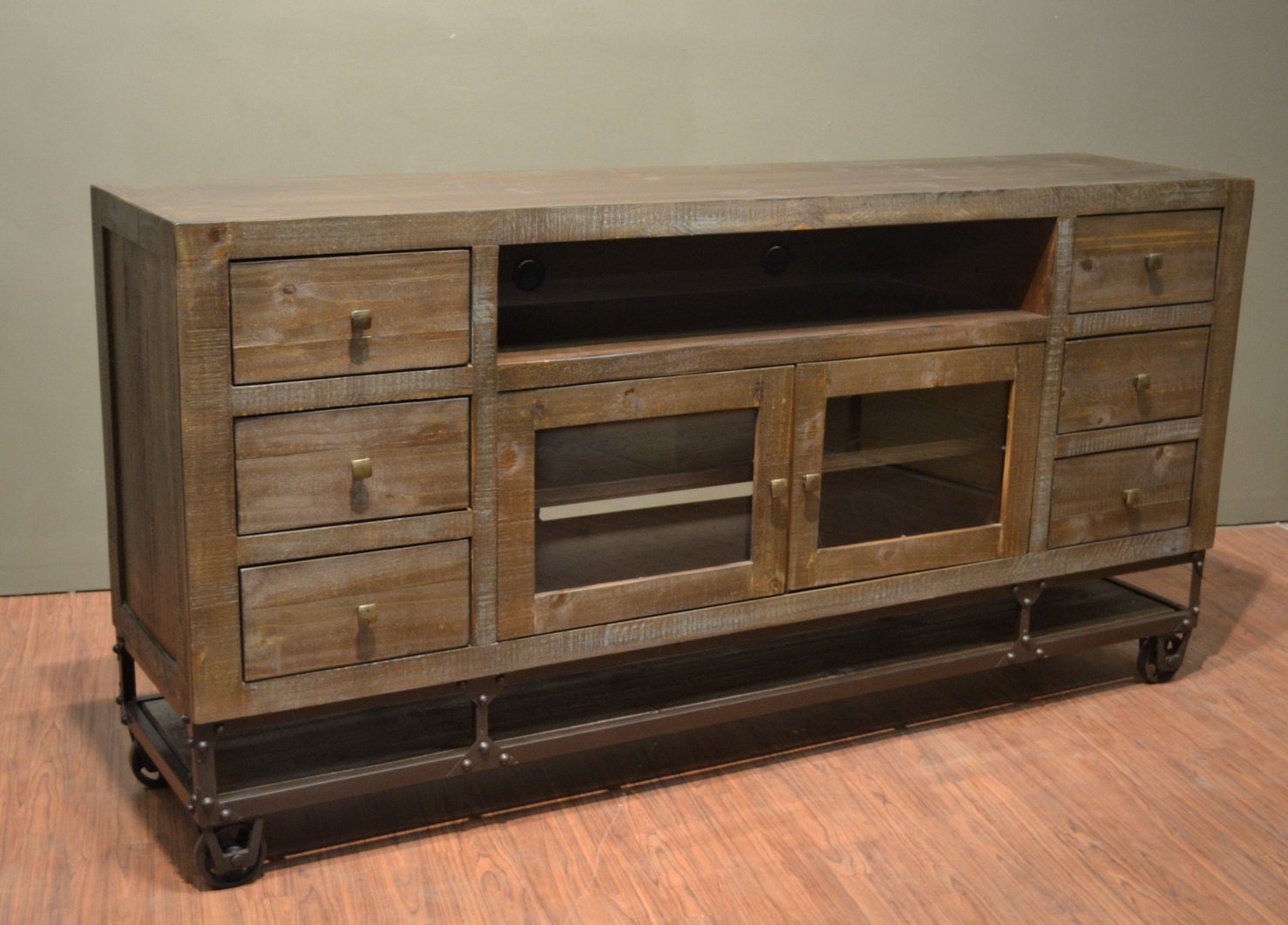 Industrial Rustic Reclaimed wood 76 inch TV stand Media