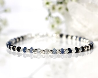 Sri Lanka Sapphire Bracelet, Genuine Natural Ombre Sapphire Jewelry, Shaded Gemstone Bracelet, 925 Sterling Silver, September Birthstone
