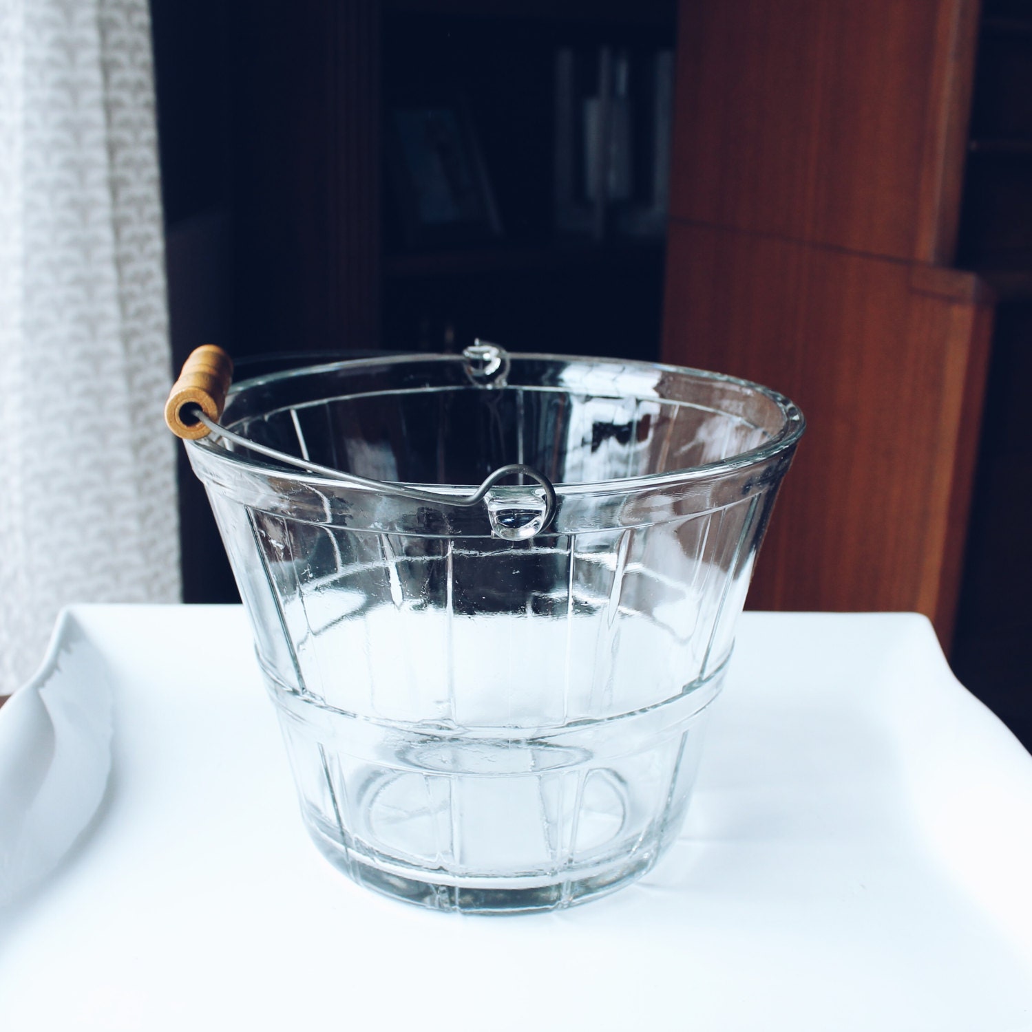 Vintage Anchor Hocking Glass Ice Bucket pail bushel basket