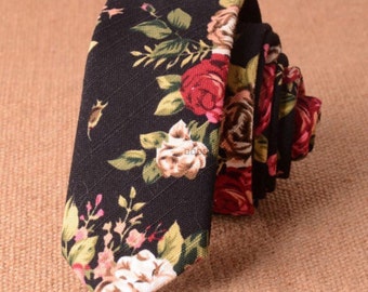 Black 1 Floral Skinny Tie 2" | floral tie | flower tie | skinny tie | wedding tie | wedding ideas | ideas | groom | Black floral skinny tie