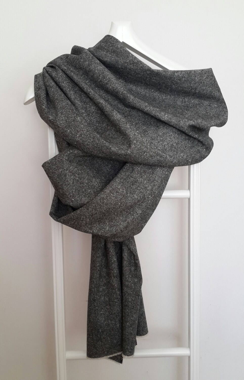 Gray Oversized scarf blanket Wool scarf Tweed wool scarf