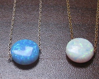 opal necklace, opal coin necklace, disc opal necklace, white opal necklace, blue opal, delicate opal necklace, opal jewelry, bridesmaid gift