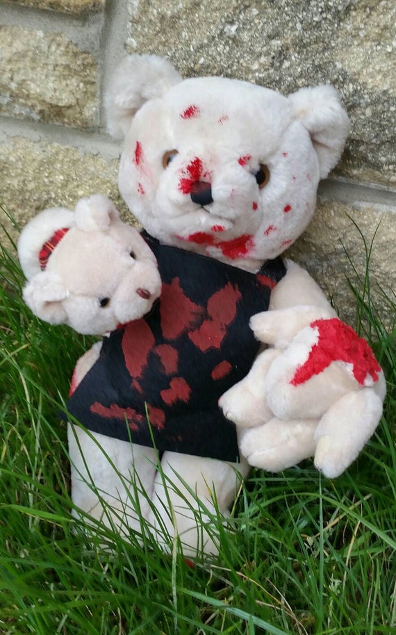 pink bear with blood