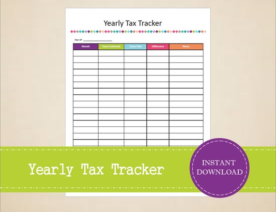 Yearly Tax Tracker Small Business Tax Printable and