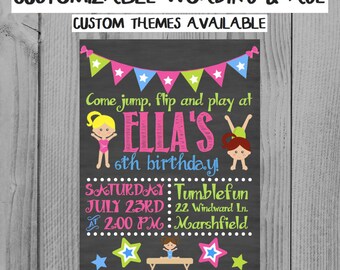 Custom Chalkboard Gymnastics Birthday Invitation Gymnastics Party Girl Birthday Personalized Gymnastics Invitation 6th Birthday Party