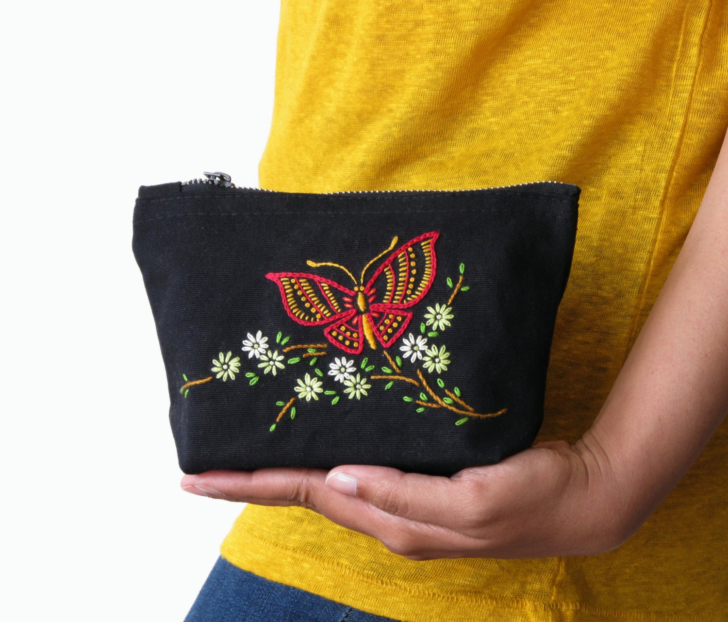 Butterfly purse Hand Embroidery Makeup bag Small pouch