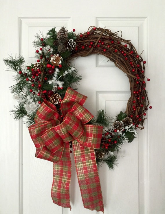 Grapevine Christmas Wreath Red Plaid Christmas Wreath