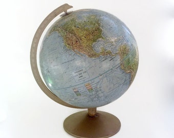 Vintage Globe - World Globe - Replogle Land and Sea 12" Globe - Circa 1970s