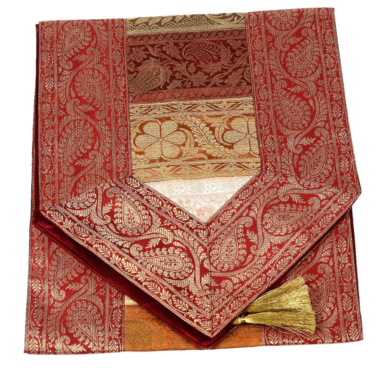 Indian Silk Table Runner in Striped Design and Red Color