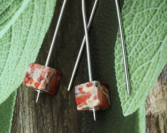 Sterling Siver Threader Earrings, Two Tone Earrings,Red Stone Earrings,Modern Geometric Earrings,Red Earrings,Sterling Silver Red Threaders