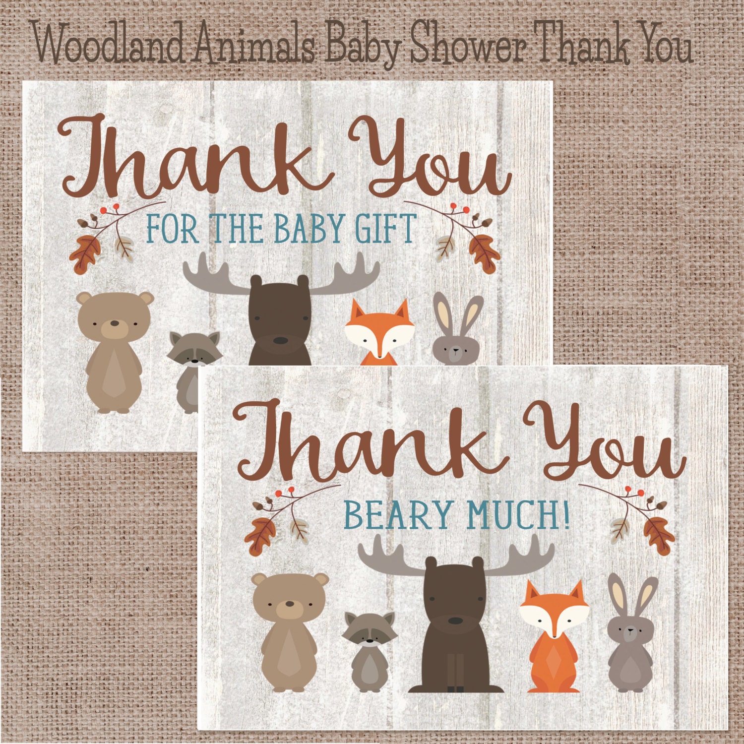 Baby Shower Thank You Cards Woodland Animal Whitewash Thank