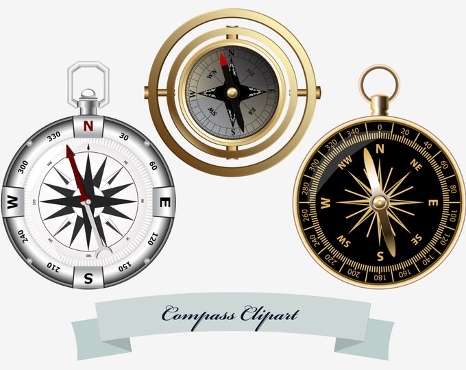 Compass clip art, vintage compass, marine compass, modern compass, scrapbooking Clip Art, INSTANT DOWNLOAD, PNG