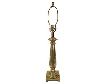 Large Art Deco-Style Brass Table Lamp, Vintage Art Deco Table Lamp, Vintage Brass Lamp