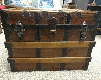 Trunk 121 Refurbished Antique Trunk with Beautiful Hardware