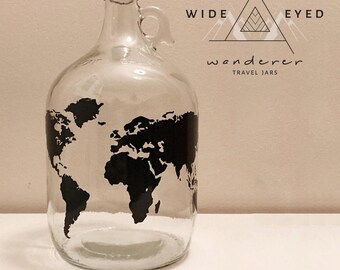 Travel Jar Money Jar Travel Explore Save Money Coin Jar World Map Wander Wanderer Passport Gift Piggy Bank Change Jar Coin Collection