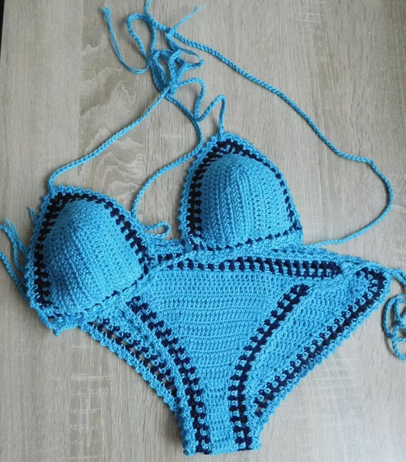 16054 MADE TO ORDER Dark cyan-dark blue bikini for women