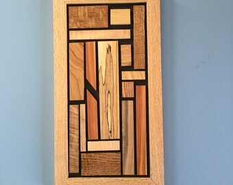 Handmade Modern Wood Wall Art with 1/4 sawn Oak frame