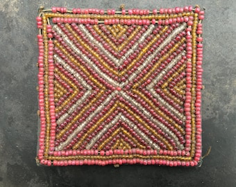 Antique Lampung beaded box top panel, wonderful beadwork