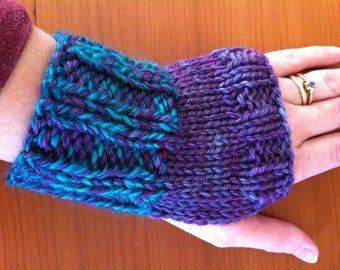 Purple, Blue & Green Fingerless Gloves