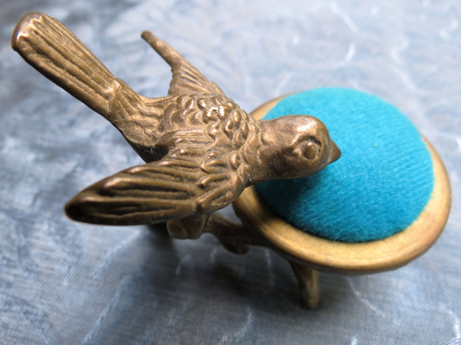 Victorian Bronze Sewing Bird Pin Cushion