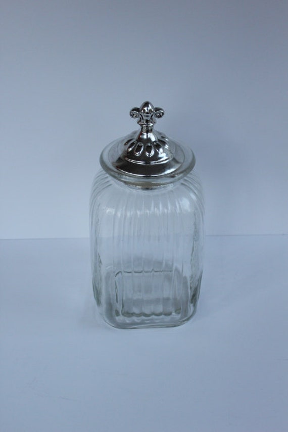 Apothecary Jar With Fleur De Lis Silver Lid