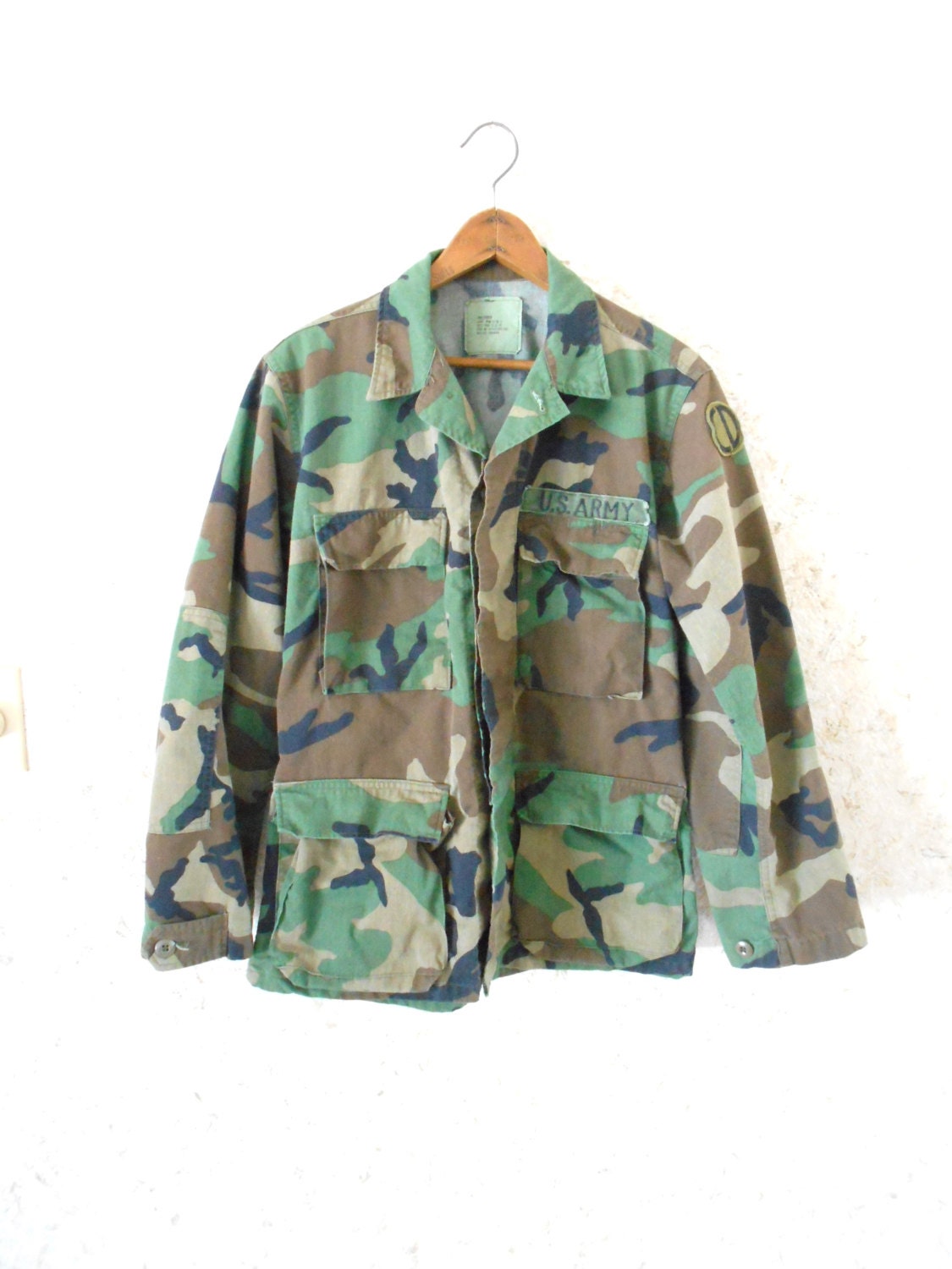 Vtg 90s US Army Military Issue Camo Field Jacket Coat Button