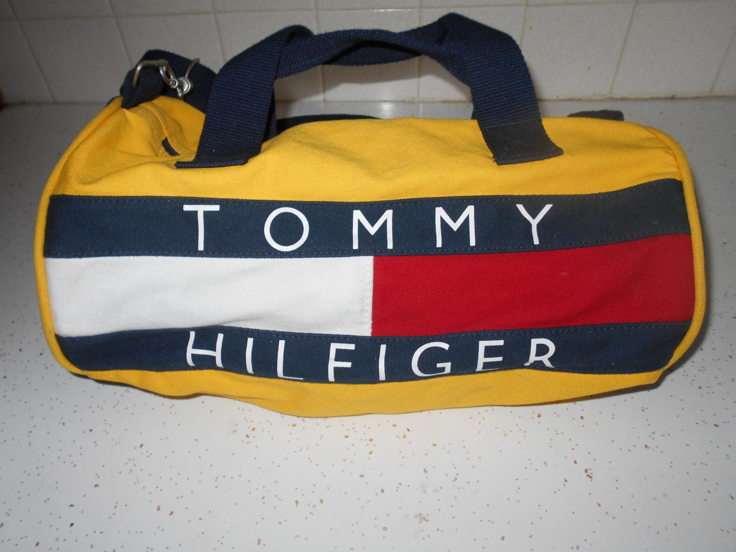 Vtg 90s Tommy Hilfiger Small Duffle Canvas Tote Bag Purse