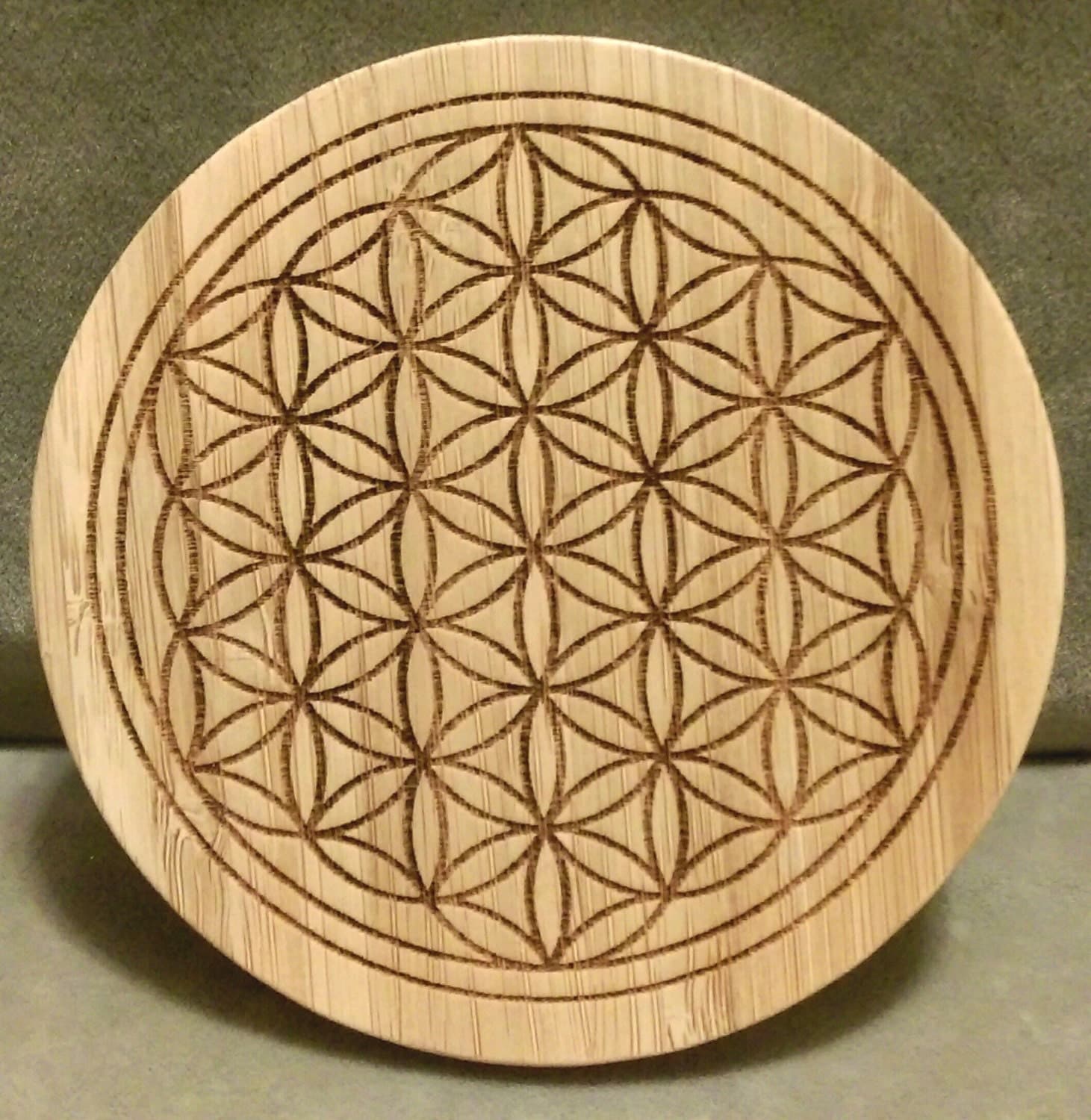 95mm Wooden laser engraved Flower of Life Coaster Round