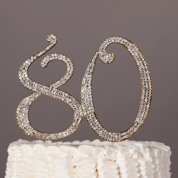 80 Cake Topper 80th Birthday Decorations Gold Crystal