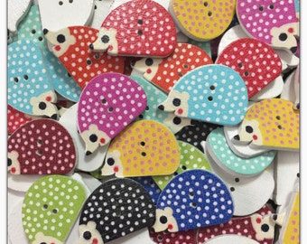 15 or 30 Hedgehog buttons, random mix 25mm 1 inch 25 mm 1" wood buttons, novelty buttons scrapbooking sewing, crafts, wood hedge hog button