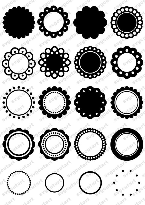 Download 16 Circle Scalloped Monogram Dotted Frames DXF SVG EPS ...