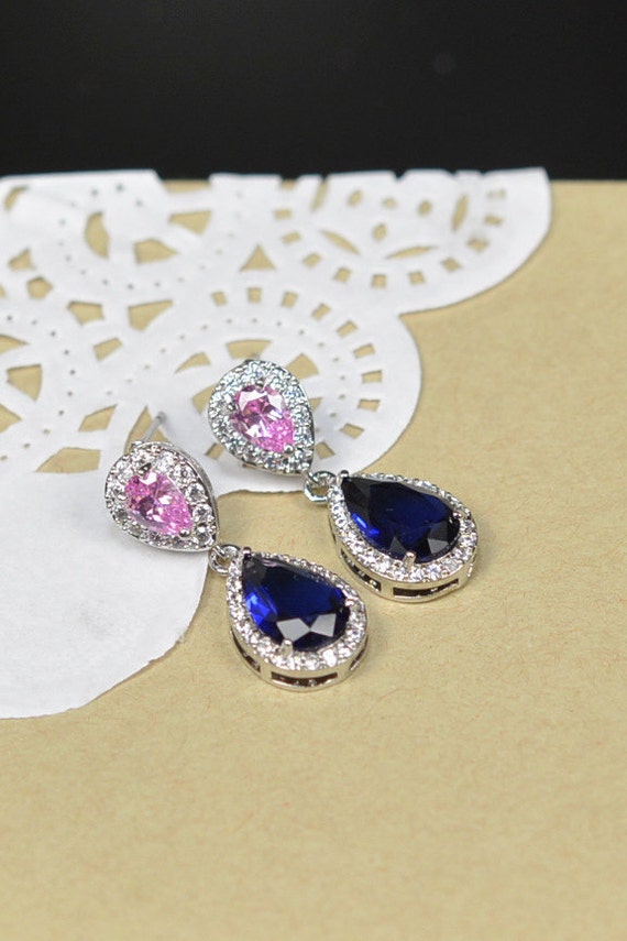 Items similar to Blush pink navy blue ROSE GOLD Wedding Jewelry