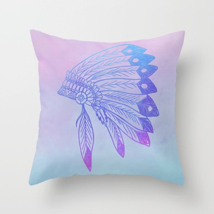 Purple Pillow Cover Boho Pillow Native Headdress Cushion