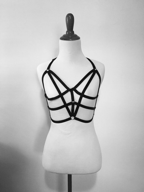 Black elastic cage bralette cage bra body by NightVillainDesigns