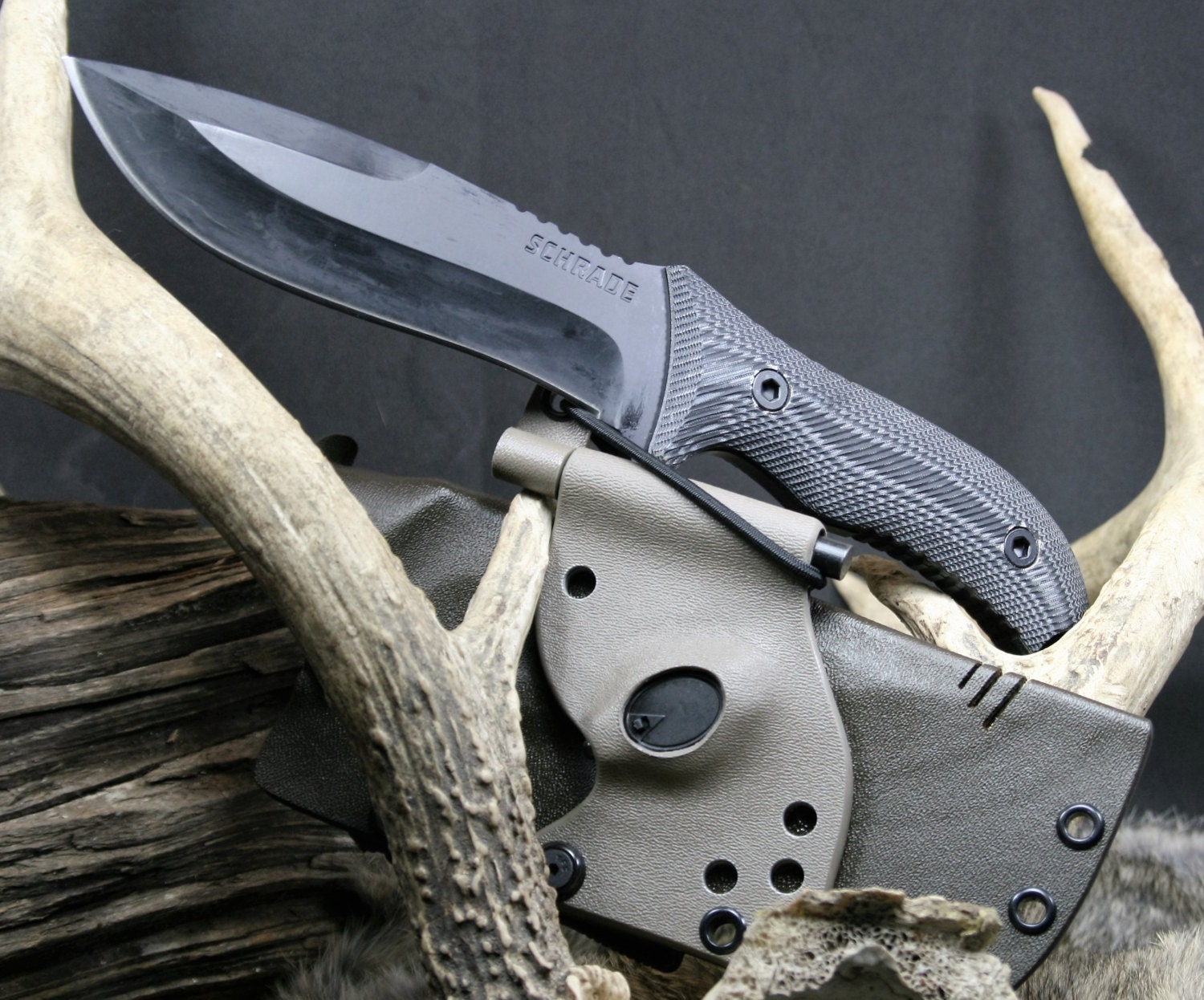 Night Stalker Schrade Knife with Kydex Sheath Firestarter