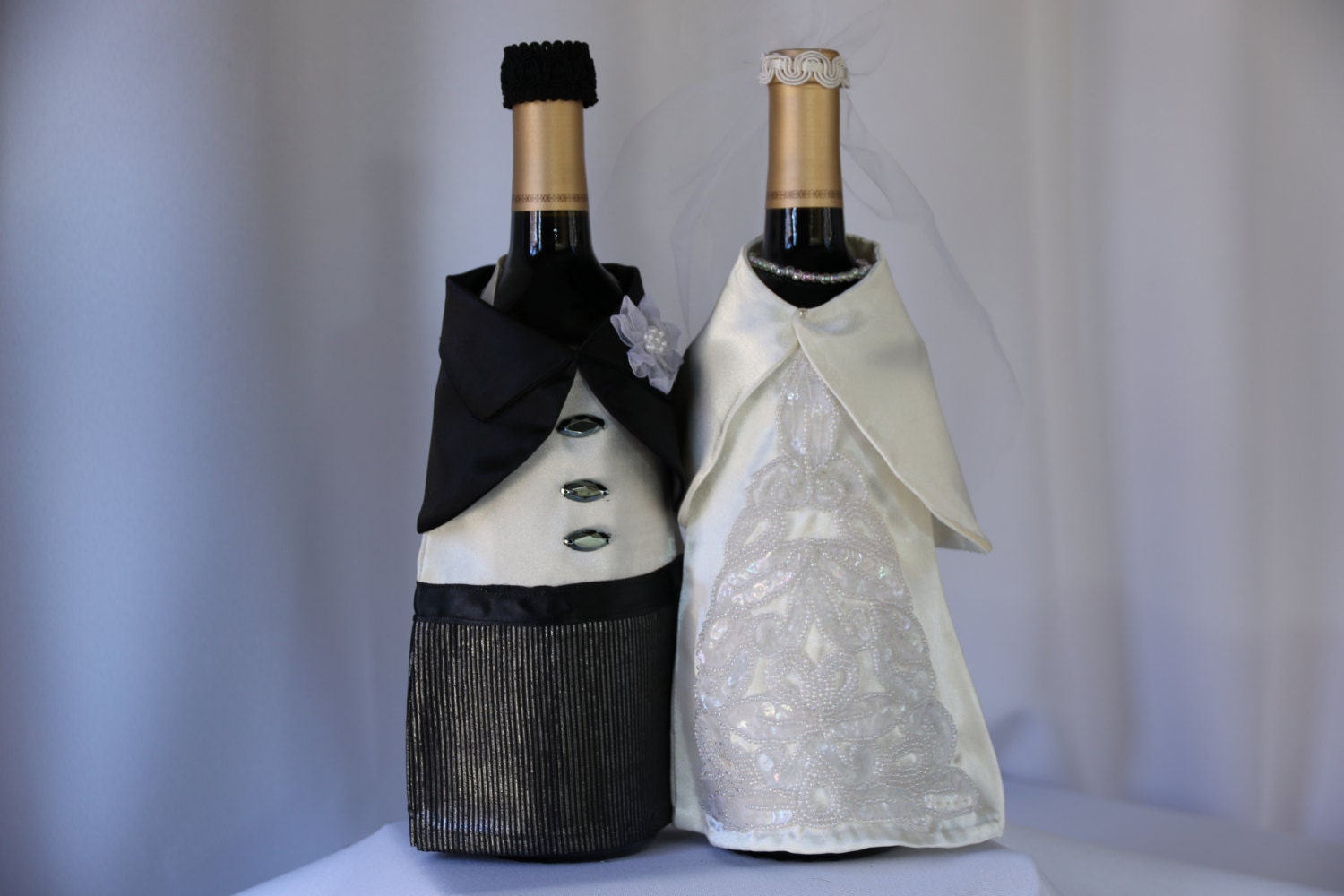 Bride and Groom Wine Bottle Covers Wedding Couple Wine