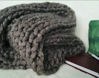 Chunky Knit Blanket, Wool Blanket, Reduced Shipping! gray throw blanket, rustic knit blanket, rustic home decor, rustic photo prop
