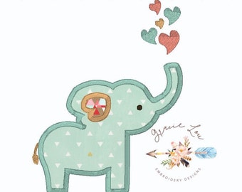 Elephant embroidery design, Elephant appliqué design, 5x7 and 6x10 designs