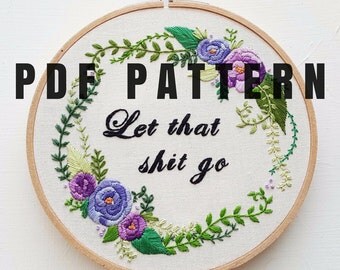 Digital Hand Embroidery Pattern: Satin Roses with Optional NSFW Text - Cross Stitch Design - Digital Download PDF - Modern Rose Embroidery