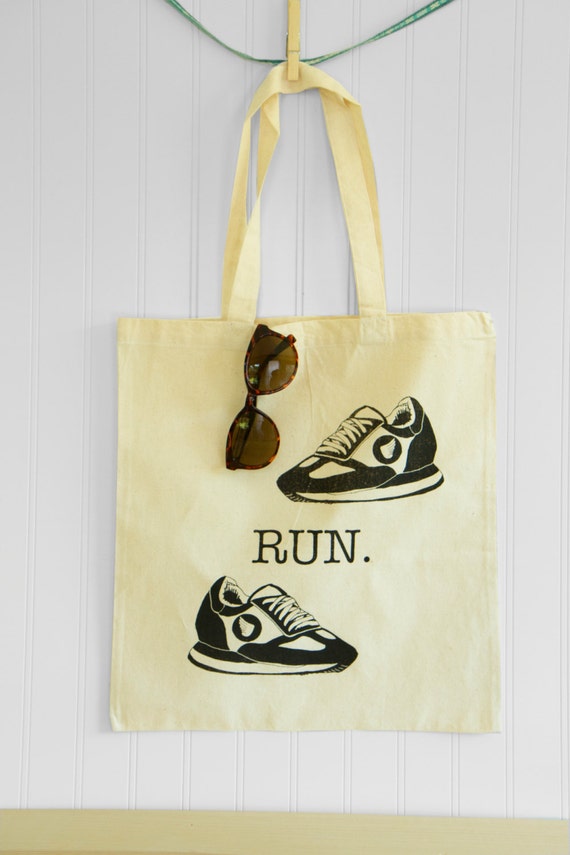 Canvas Tote Bag with Running Shoes Gifts for Runners by TinyWoll