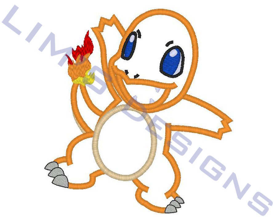Fire Pokemon applique machine embroidery design 3 sizes