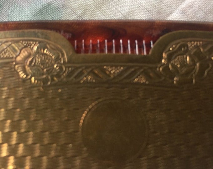 Brass Comb Case. Vintage Brass Comb Case. Engraved Comb Case.