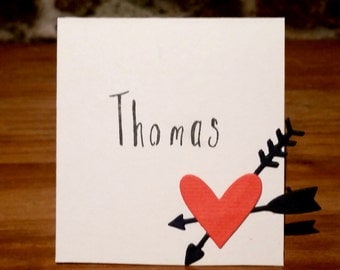 5/pack-Handmade Heart Place Cards