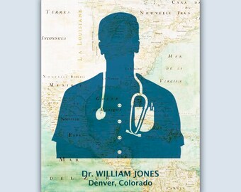 Medical art, Personalized Physician print, Graduation Gift, EMS Gift, Medical School Graduation, Medical Student Gift, Doctor Gift, Map Art